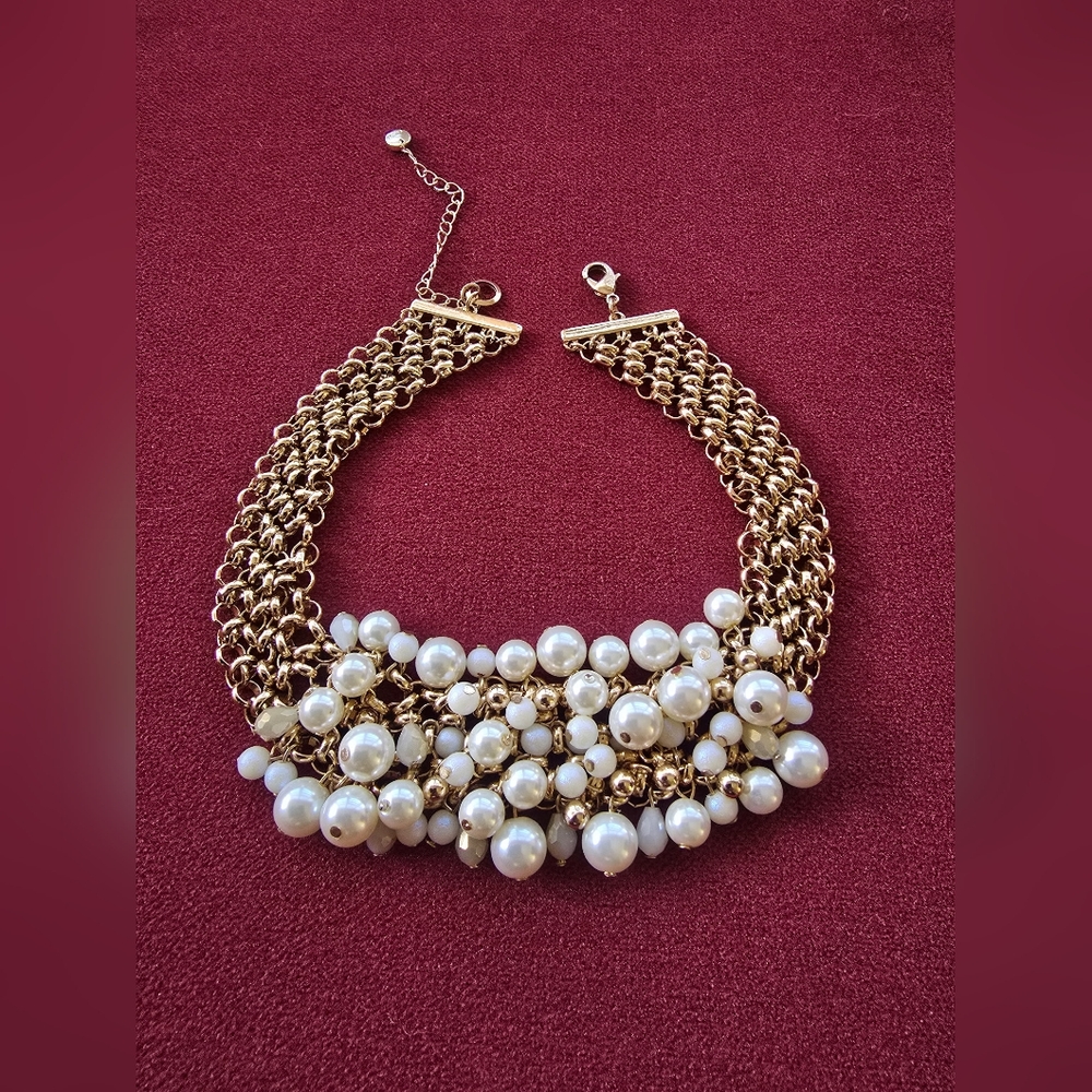Lyndell NYC choker necklace in gold with beads and faux pearls